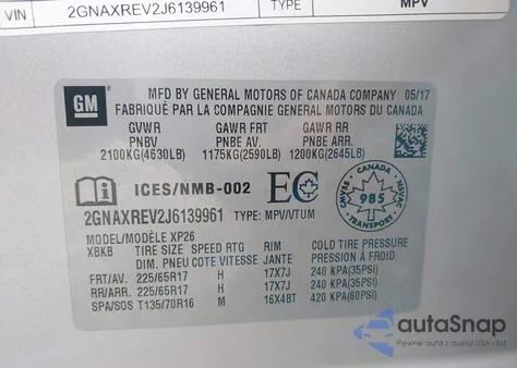 2018 Chevrolet Equinox Ls из США, поврежденный, VIN 2GNAXREV2J6139961